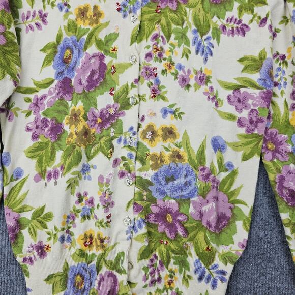 Parfait Cardigan Sweater Womens Medium Floral Embroidered Beaded Cottage Garden - Picture 3 of 8